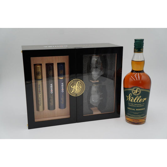 W.L. Weller Special Reserve Kentucky Straight Bourbon Whiskey w/3 Cohiba Cigars, The Humidor And 2 Glasses