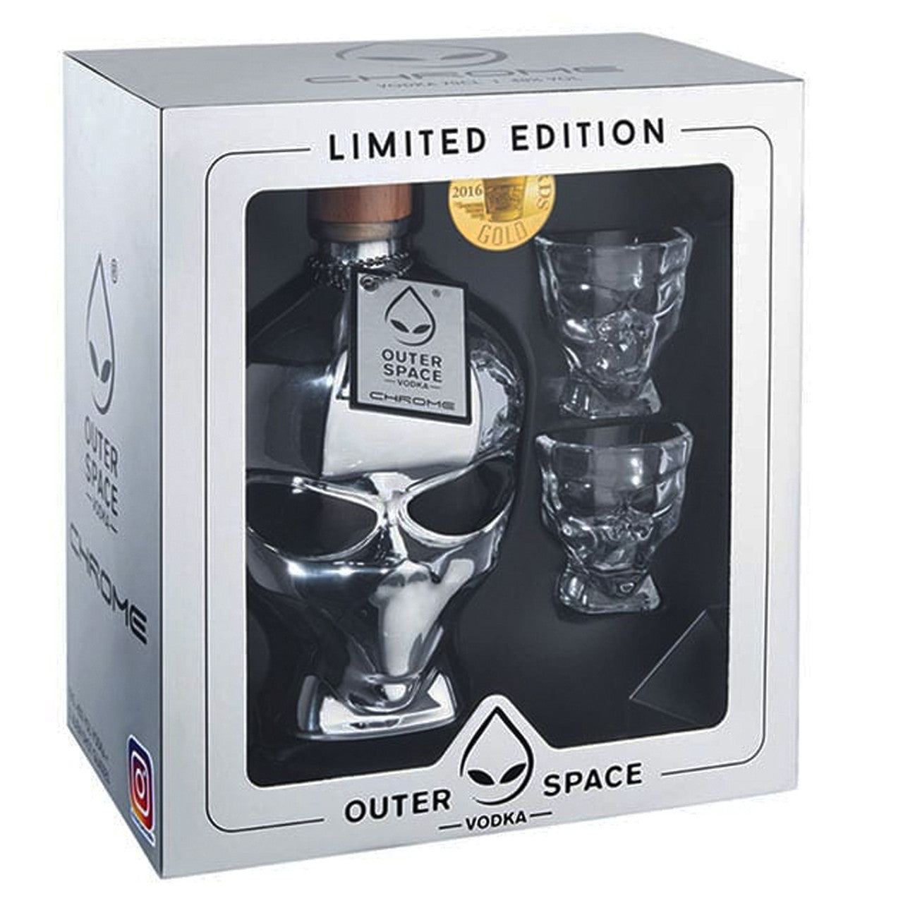 Outer Space Limited Edition Chrome Vodka 750mL Gift Set W/2 Shot Glasses