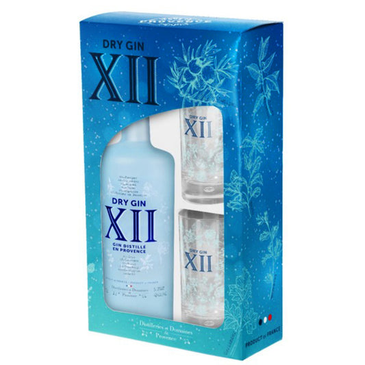 Gin XII French Dry Gin Set W/2 Decorative Glasses
