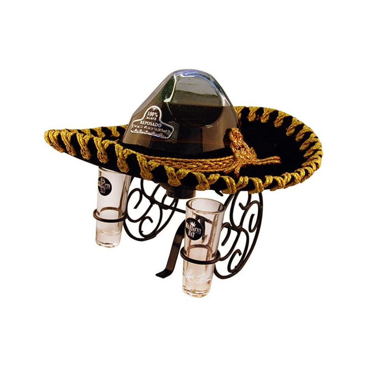 Mariachi Hat Gold Tequila with 2 Shot Glasses 1L