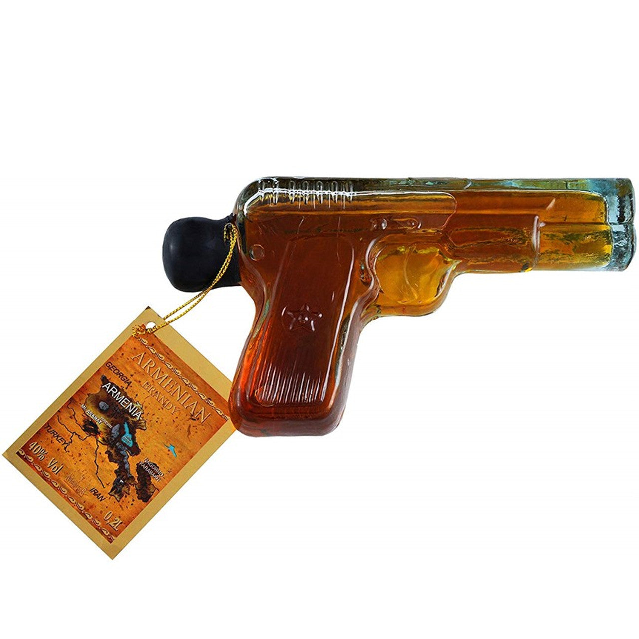 Pistol Hand Blown Glass Propscan Armenian Brandy Souvenir Bottle 200mL