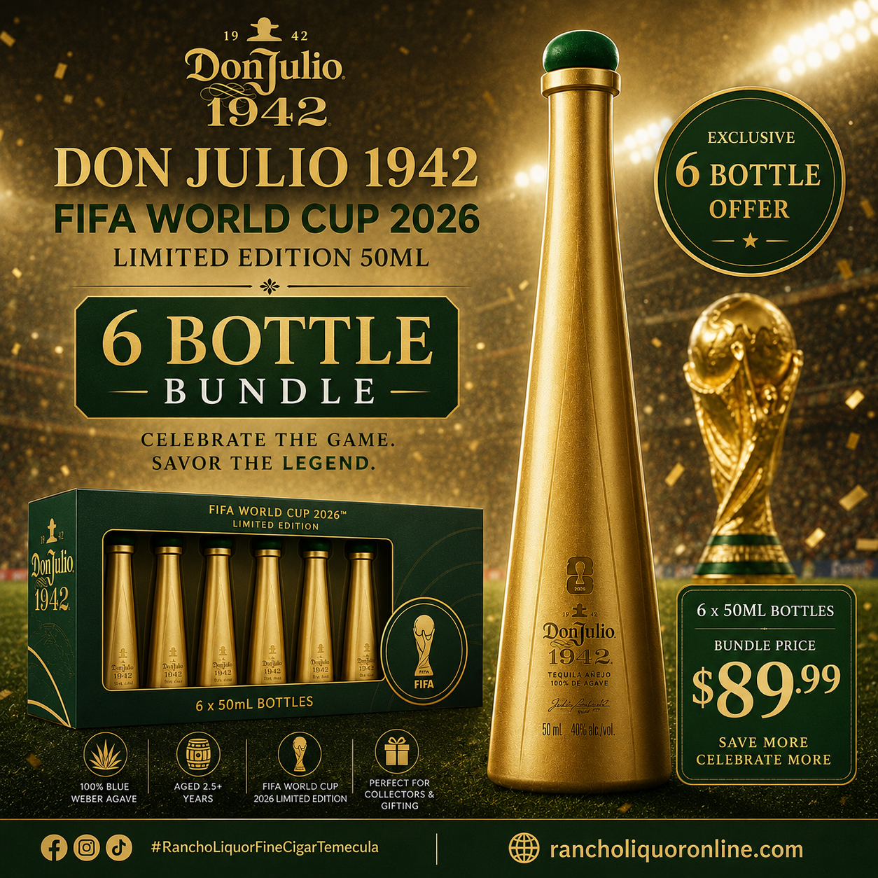 Tequila Don Julio 1942 FIFA World Cup 2026 Limited Edition 50ml ( 6 Pack Bundle )